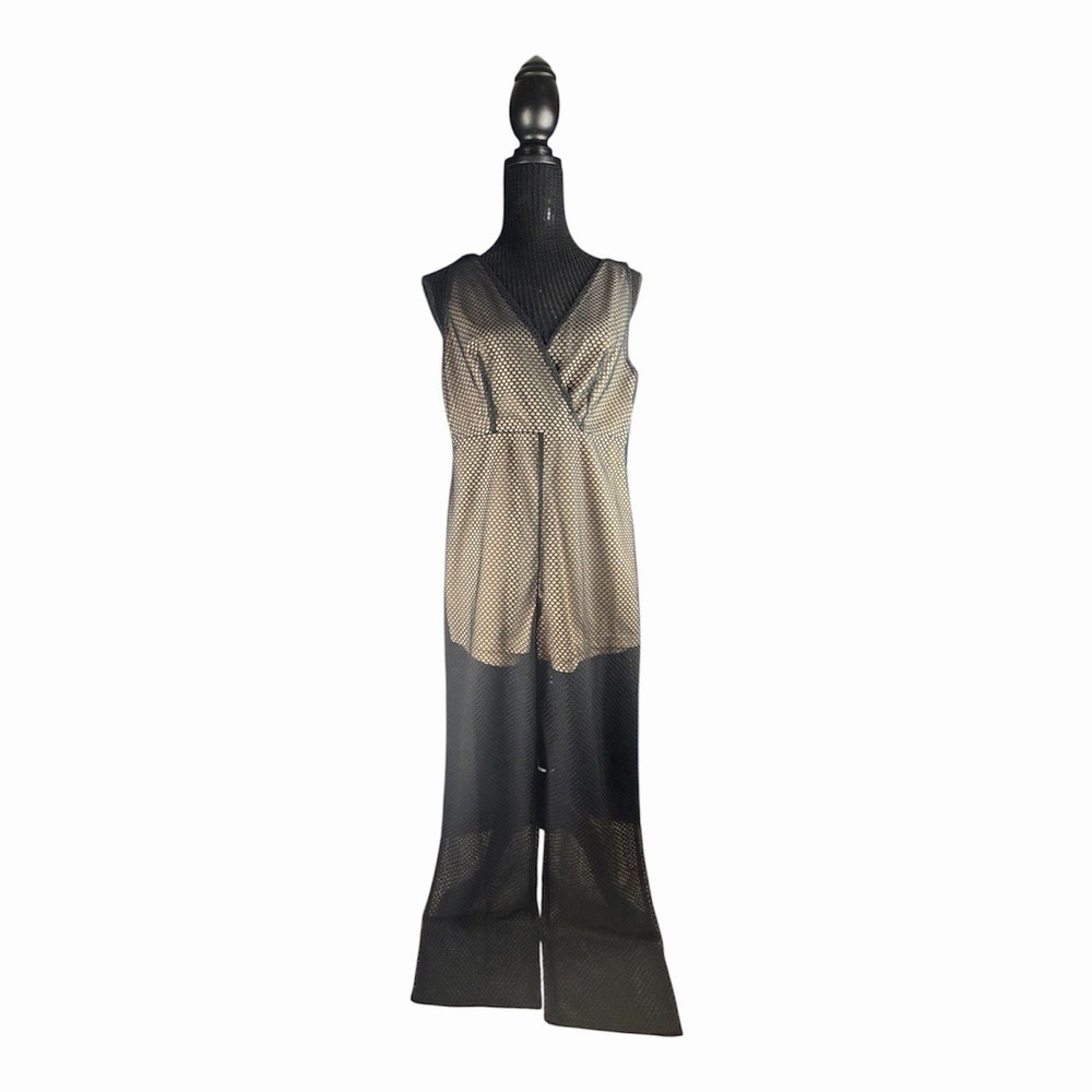 Women Honey Punch Black Overlay Fishnet Maxi Jumpsuit-Romper Edgy Club wear Goth - Picture 3 of 13